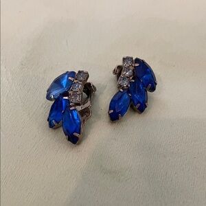 Elegant Blue and Silver Women's Earrings vintage clip ons
